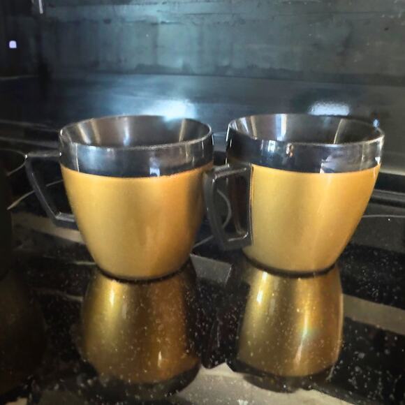 Vintage Thermo-Serv Gold & Black Insulated Coffee Mugs – Mid-Century Modern Cups - Picture 5 of 5